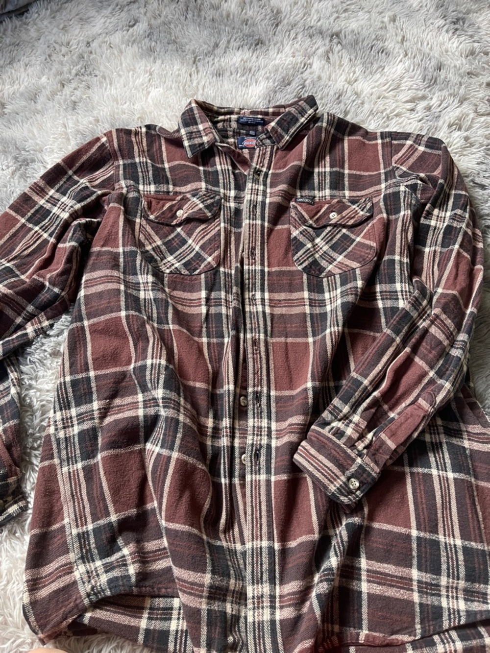 Dickies Men's Burgundy and Cream Plaid Flannel Shirt